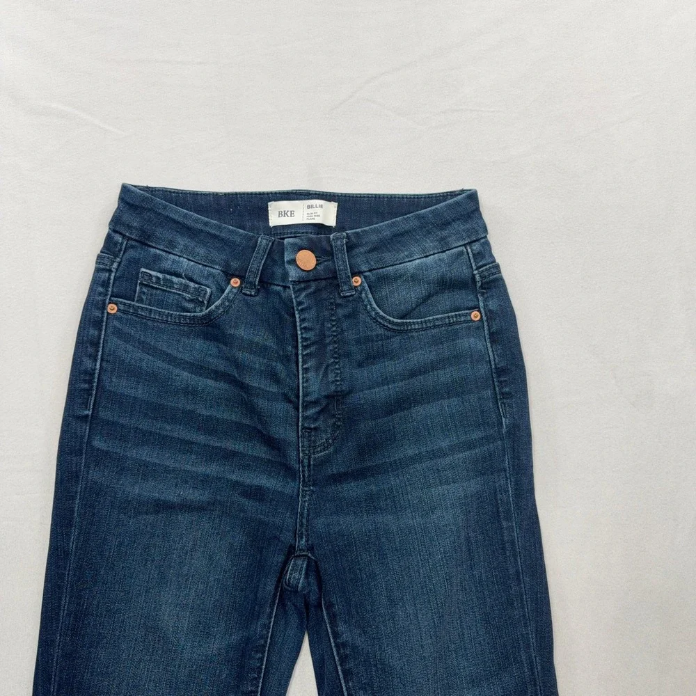 BKE Jeans Billie High Rise Flare Slim Fit Dark Wash Denim Blue Womens 25 x 31.5